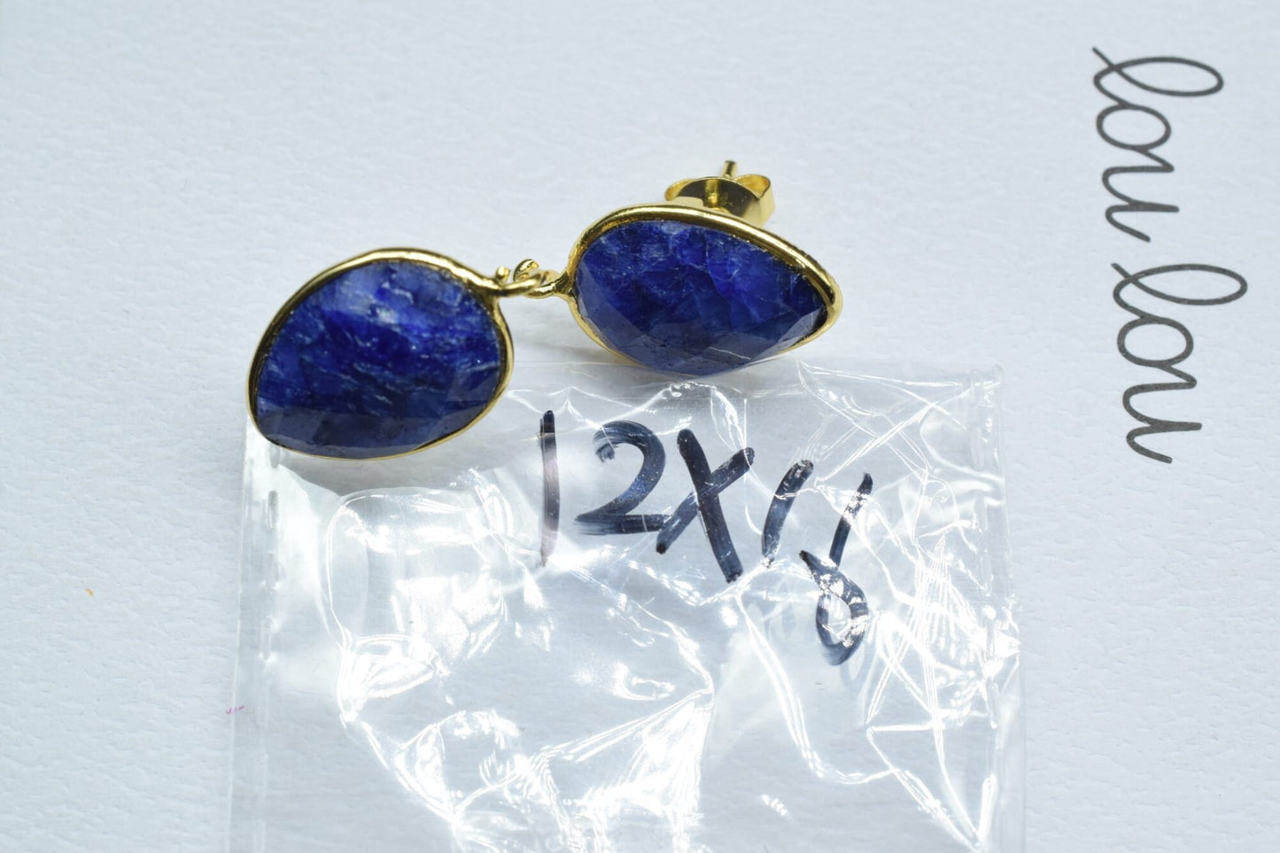 Blue Sapphire 12x16mm Teardrop Earring Connector,Jewelry Making,Sapphire Connector post stud,Gold Plated Earring Connector,Teardrop Studs