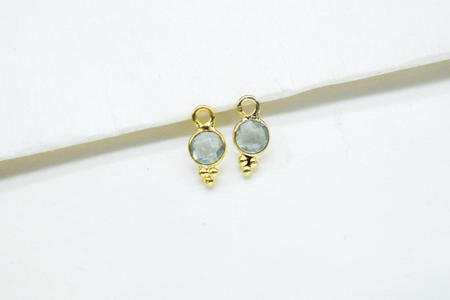 Sky Topaz Charms Connector/Handmade Jewelry/Gold Plated Connector/Tiny Pendant/Sky Topaz Pendant/Round Shape Connector/B'day Gift