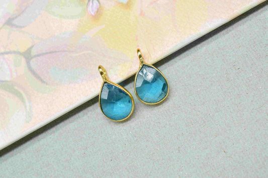 Sky Topaz 6x8mm Teardrop Faceted Connector,Gemstone Pendant Connector,Pendant Jewelry,Sky Topaz Jewelry,Topaz Component Earring,Connectors
