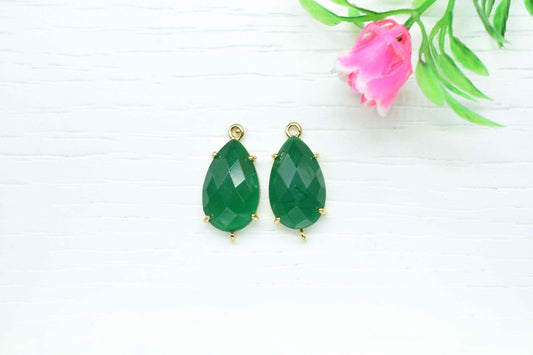 Green Onyx Connector,Green Onyx jewelry,Green Onyx Teardrop Bezel,double bail connector,Handmade Gemstone Bezel,Prong Set Bezel Connector