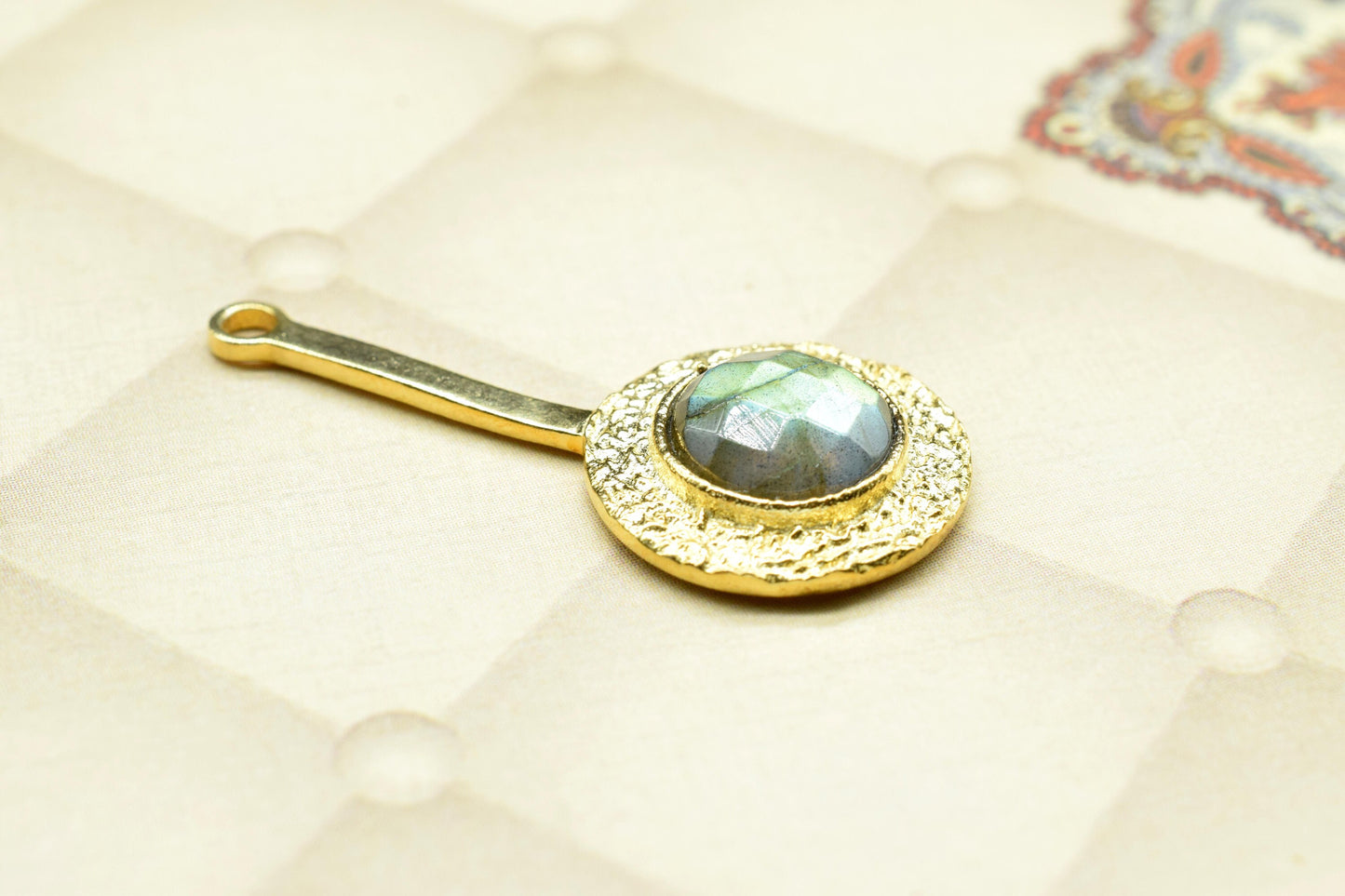 Labradorite Pendant , Labradorite Gemstone Handmade Pendant ,Single Bail Checker Cut Gemstone Connector, Gold Plated Connectors