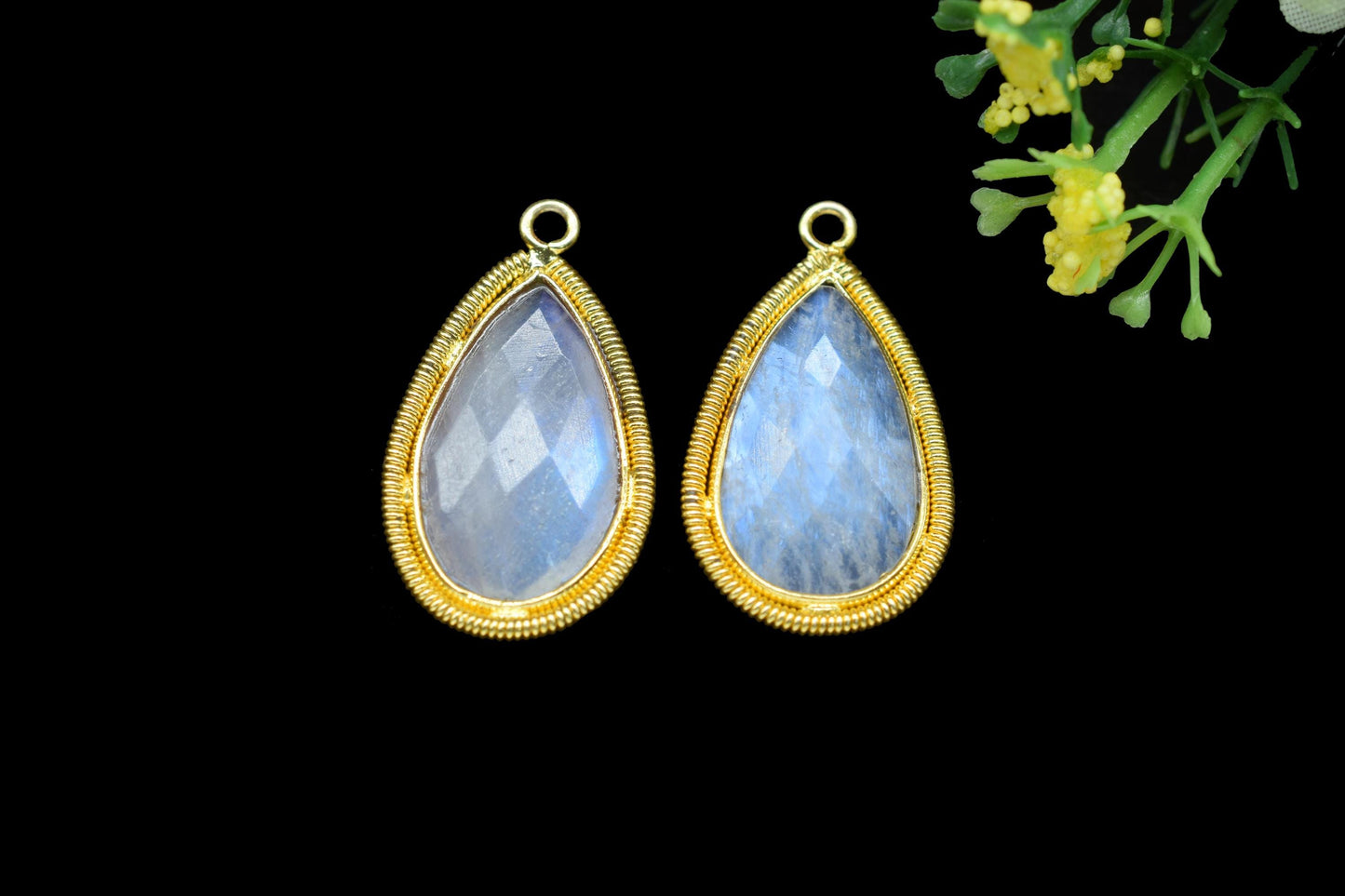 Moonstone 12X20mmmm Bezel Charms,Gemstone Bezels,Boho Pendant Charms,Single Bail Pendant,Handmade Brass Pendant,Bezel Connectors,B'day Gift