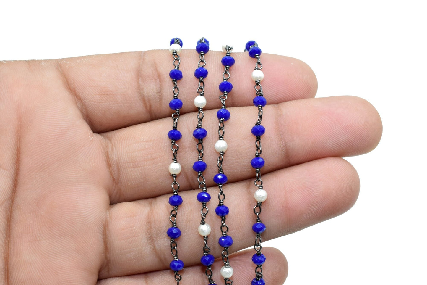 Sapphire Wire Wrapped Rosary Chain, Beaded Chain, Rosary Chain, Corundum Sapphire, Chain by The Foot,Unfinished Bead Wire Wrapped Chains