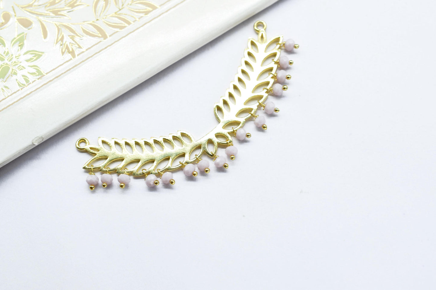 Pink Opal Beads Dangle Charms,Wedding Hair Vine Connectors,Gemstone Leaf Pendant Necklace,Component Leaf Charms,Handmade jewelry,Gift