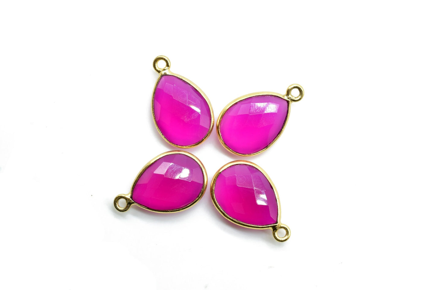 Pink chalcedony 10x14mm Pear shape charm,Checker Board cut Pink Chalcedony Pendant,Hot Pink charms,Fuchsia Pink Chalcedony Pear Briolettes