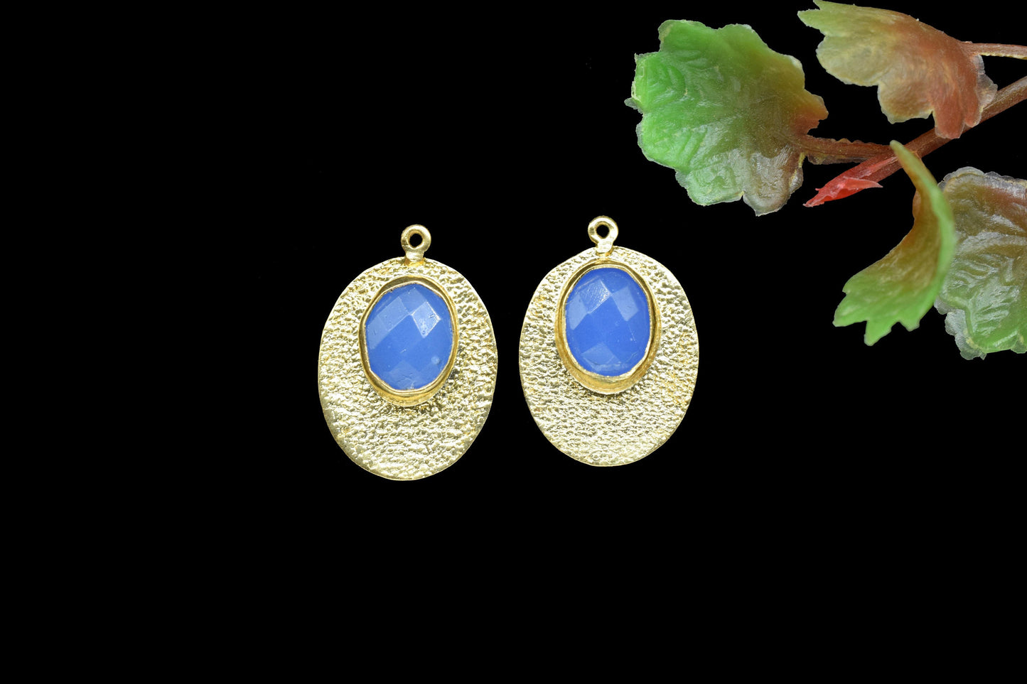 Blue Chalcedony Charms Pendant,Handmade Pendant Connector,Gemstone Component jewelry,Oval Shape Pendant,Matt Earrings,Finding Oval Component