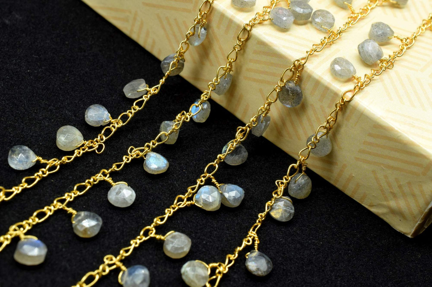 Labradorite 6mm Heart Shape briolette Chain,Labradorite Heart Shape Rosary Chain,Sold By Foot,labradorite briolette beaded chain,labradorite