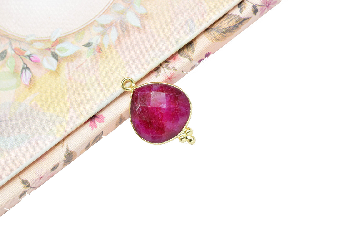 Ruby Faceted Gemstone Connectors,Ruby Checker Cut Gemstone Connector Jewelry,Ruby 14mm Heart Shape Gold Plating Pendant Jewelry making,Gift