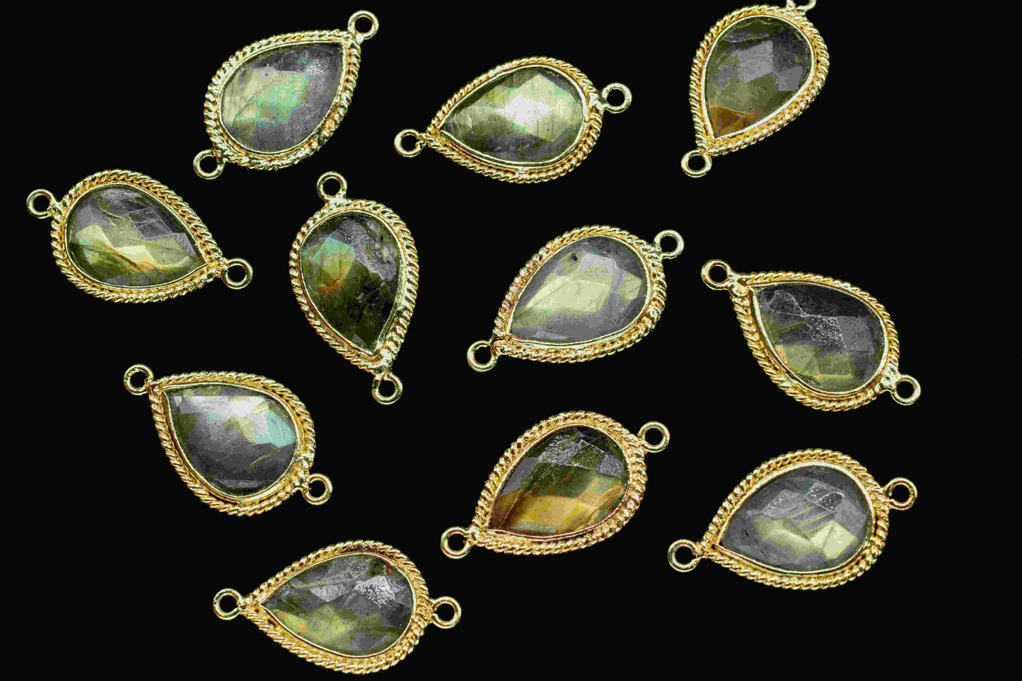 Labradorite 9x13mm Pear Double Bail's Connectors,Labradorite Gold Plated Bezels,Jewelry Making Charms Crafts,Labradorite Gold Pendant Charms