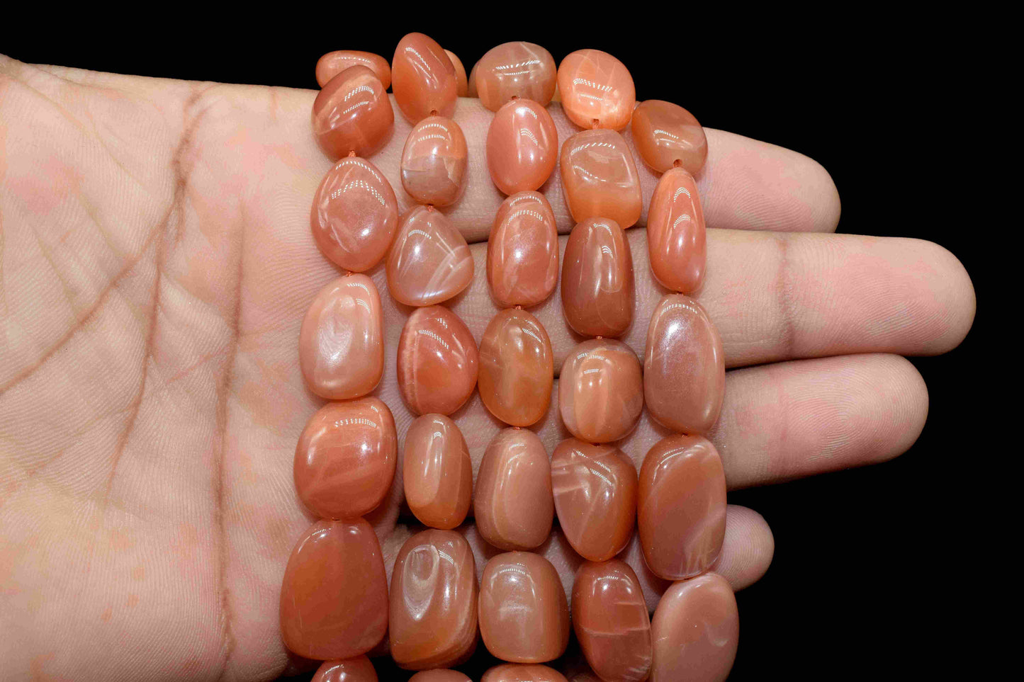 peach moonstone smooth nuggets,Oval Shape Gemstone Tumble Beads,nugget Strand,moonstone Beads Jewelry,handmade Necklace,Smooth Briolettes