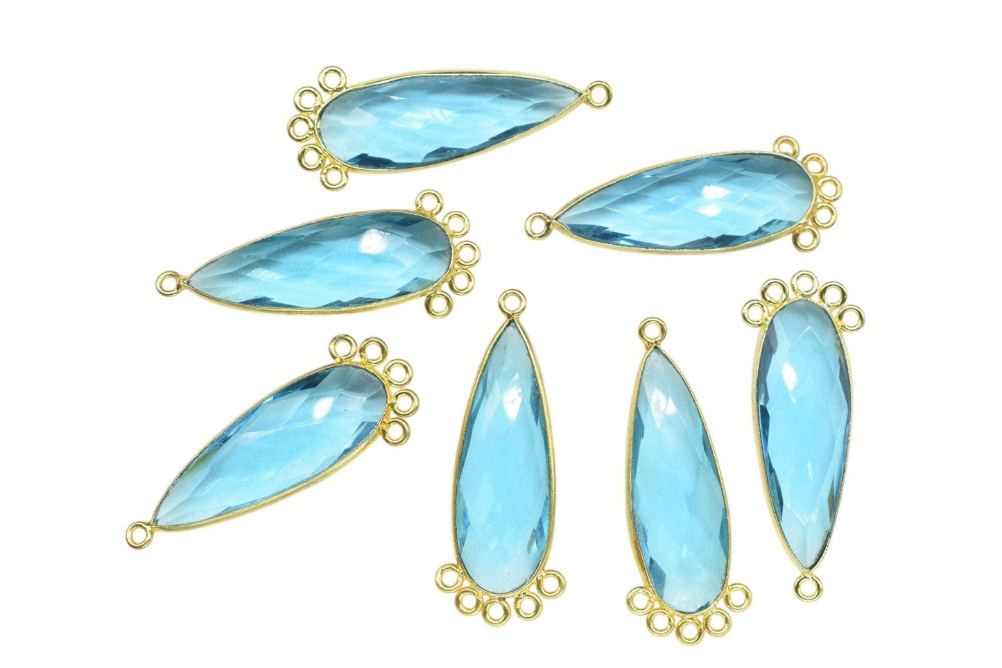 Sky Topaz 10x30mm Teardrop Bezel Charm/Charms Connector/Handmade Jewellery Connectors/Gemstone Brass Component/Women Jewelry/Gift