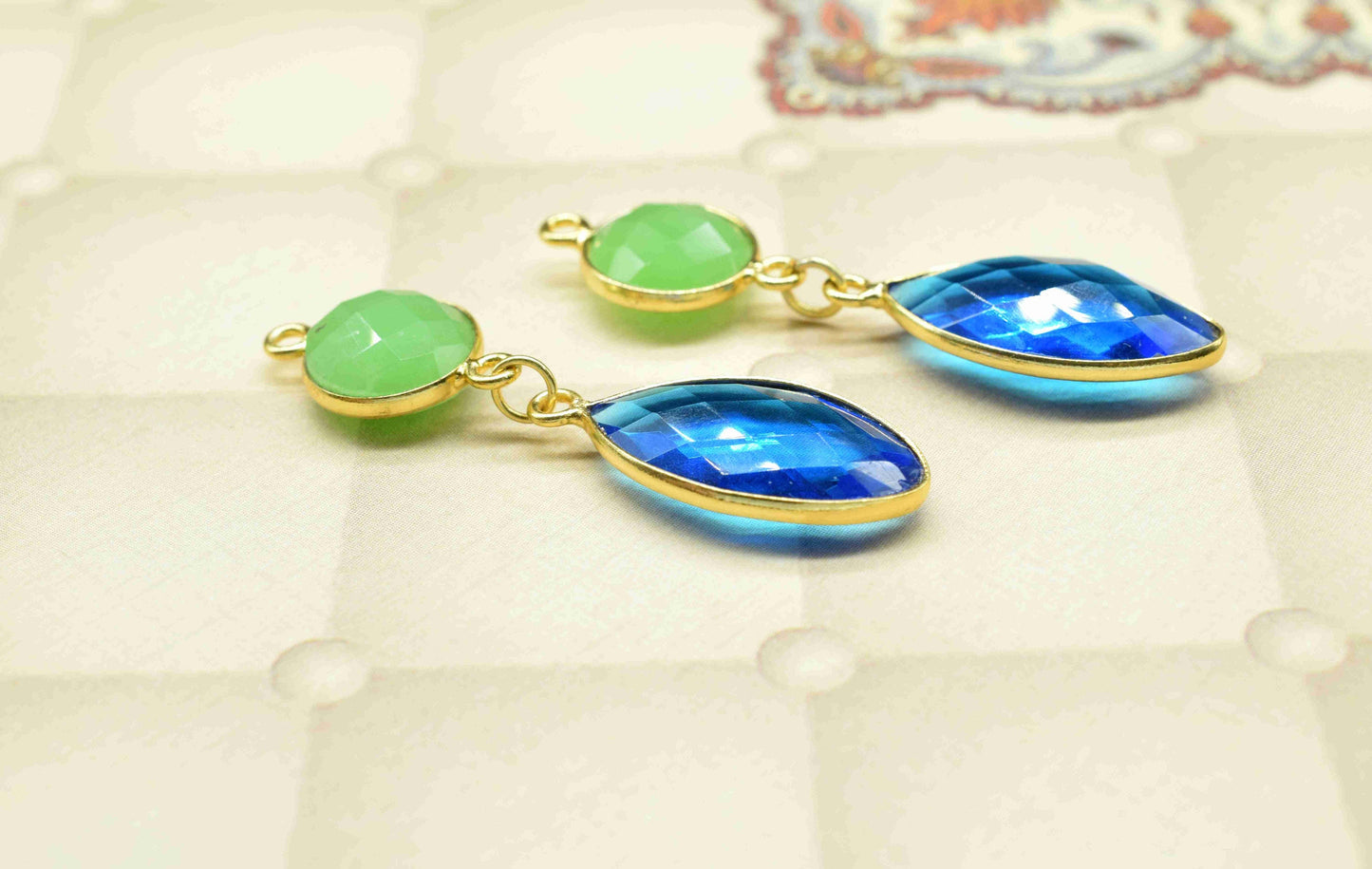 Blue Topaz Dangle pendant Charm,Handmade jewelry,Chrysoprase Connector,Component pendant,Station Bezel Link,Multi Gemstone Dangle Earring