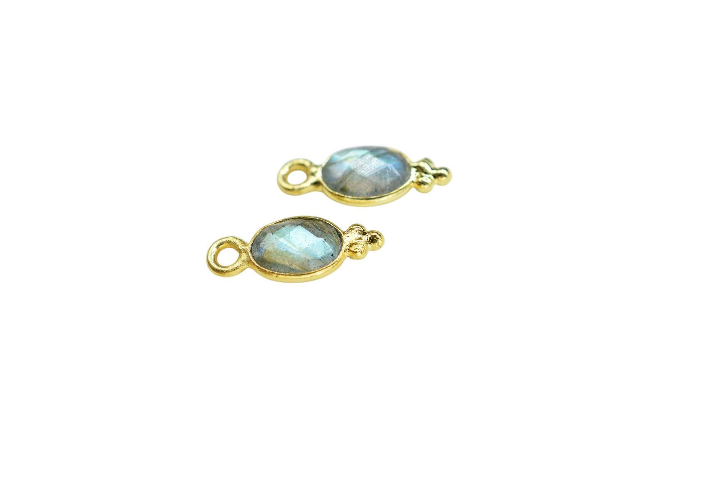 Gemstone Labradorite Charms Connector/Handmade Jewelry/Gold Plated Connector/Tiny Pendant/Labradorite Pendant/Oval Shape Connector/Gift