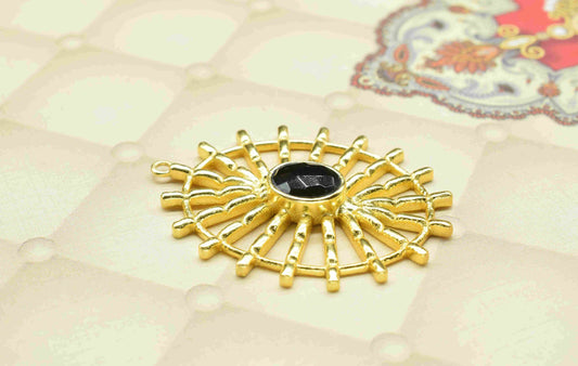 Black Onyx Gemstone Component Single Bail Charm, Black Onyx Connector Pendant, Gold Plated Connectors ,Pendant Jewelry, Earring Component