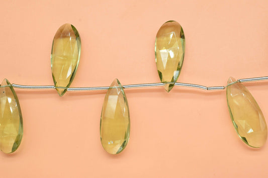 Green Amethyst Quartz Faceted Pear Shape Briolettes,10x25mm teardrop Briolettes,Faceted Briolette Line,Jewelry making pear,gemstone beads