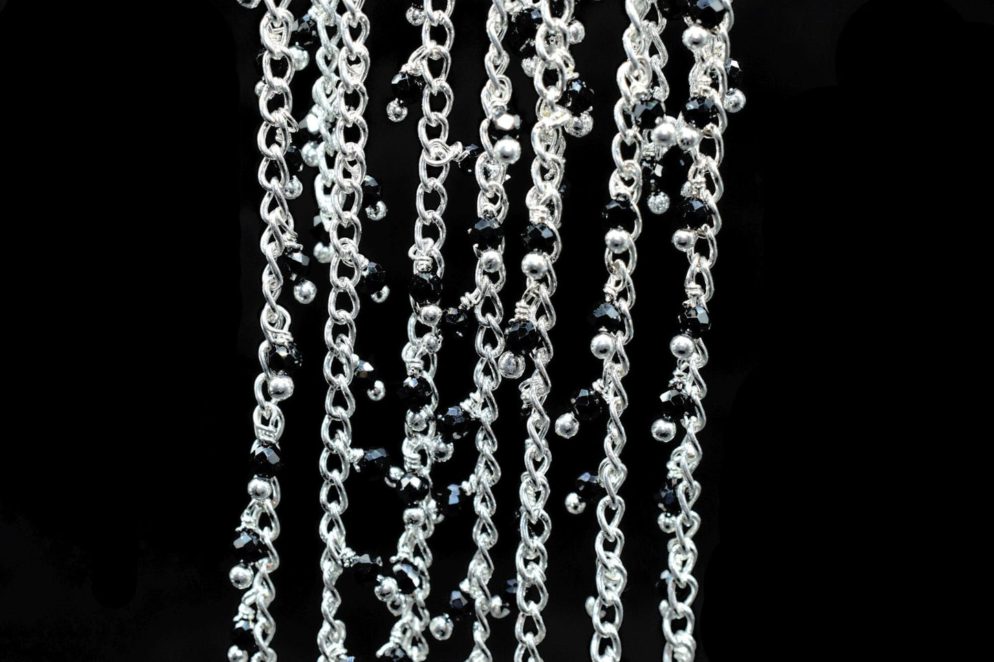 2mm Black Onyx Cluster Rosary Chain,Dangle Beads Chain,Jewelry Making Rosary,Wire Wrapped Beads Chain,Link Chain,Gemstone Chain By Foot,Bead