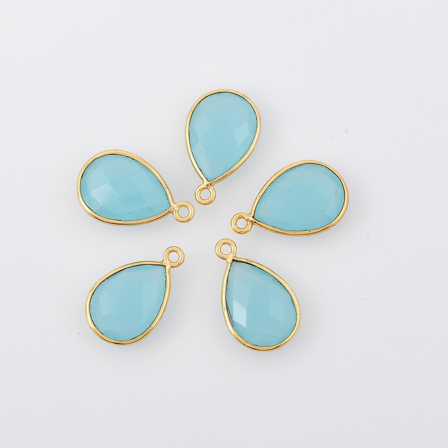 Peru Chalcedony 9x13mm Bezel charm,Peru Chalcedony Teardrop Gold Plated bezel,Gold Vermeil Bezel,jewelry making charm,Gold-Filled bezel