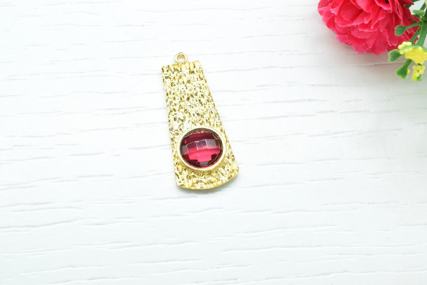 Pink Tourmaline  Pendant ,Pink Tourmaline Gemstone Handmade Pendant , Single Bail Charms , Gold Plated Connectors , Gemstone Connector Charm