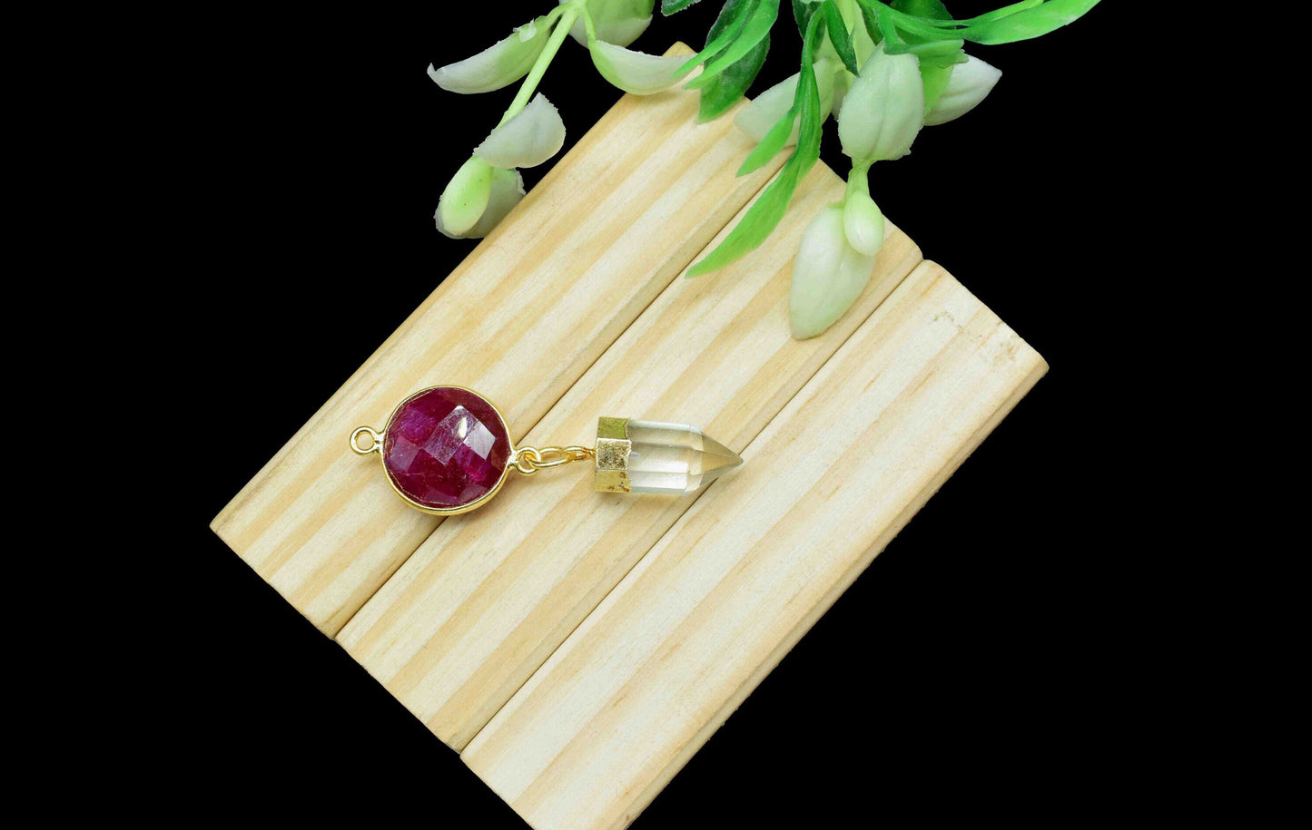 Ruby  Pendant Charms , Crystal Quartz   Dangle Earring Component , Multi Gemstone Dangle Earring , Component Jewelry , B'day Gift