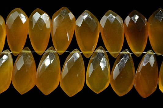 Dark Yellow Chalcedony 10x20mm Tie Shape Beads,Yellow Chalcedony Pear Shape Beads,Faceted Fancy Shape Briolettes,Calibrated Briolettes beads