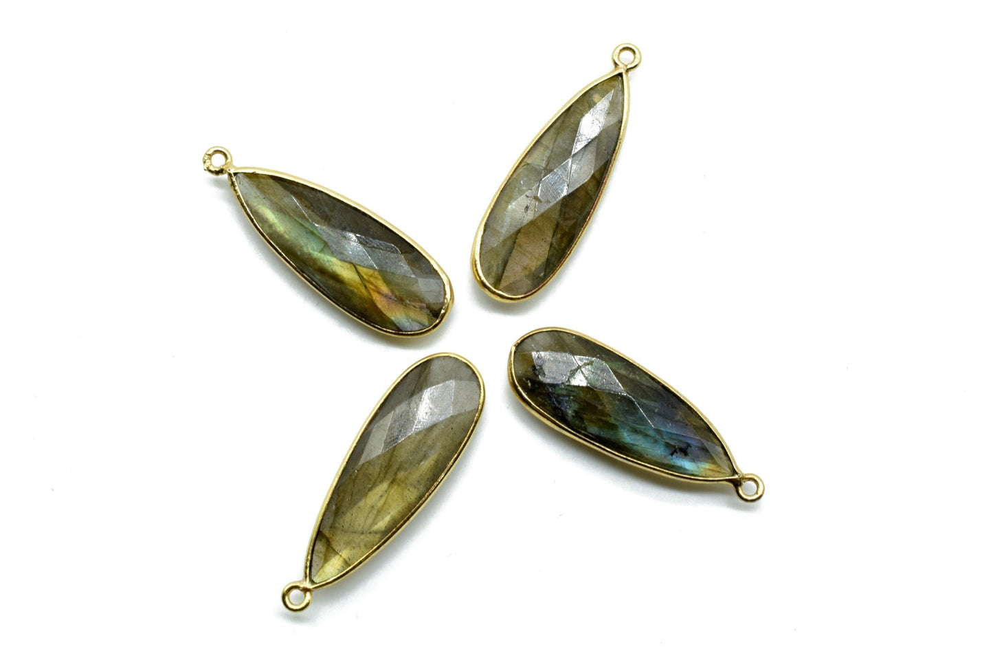 Labradorite 10x30mm Bezel charm,Brass Gold Plated bezel,Natural Labradorite Pendants Teardrop  Light Gold Bezel Trim Edge Faceted Gemstone