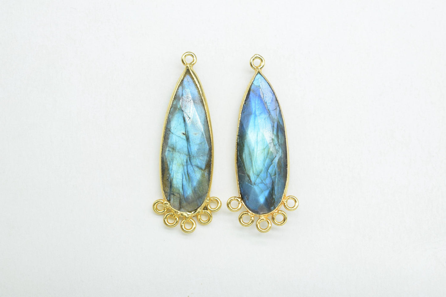 Labradorite 10x30mm Teardrop Bezel Charm/Charms Connector/Handmade Jewellery Connectors/Gemstone Brass Component/Women Jewelry/Gift