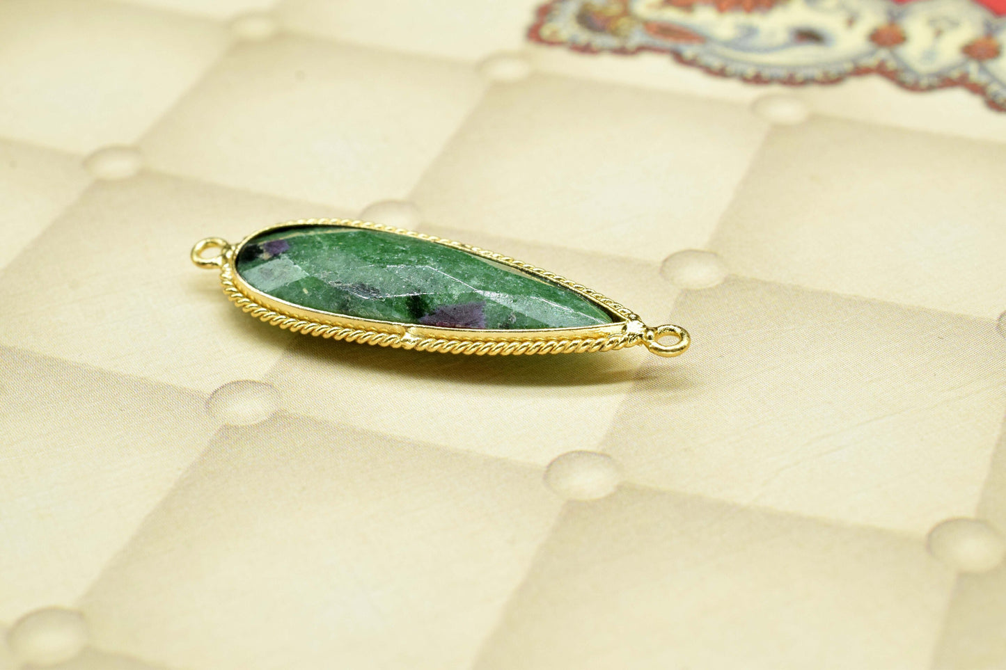 Ruby Zoisite Gemstone Faceted 10x30mm Pear Shape Shape Connector,Zoisite Checker Cut Pendant jewelry,Gemstone Double Bail Connector Pendant