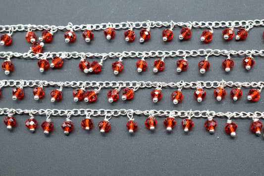 Ruby Quartz Dangling Chain,Red Ruby Cluster Rosary,Wire Wrapped Beaded Chain,Chain By Foot,Finding Beads,Unqiue Rosary,Jewelry Making Chain,