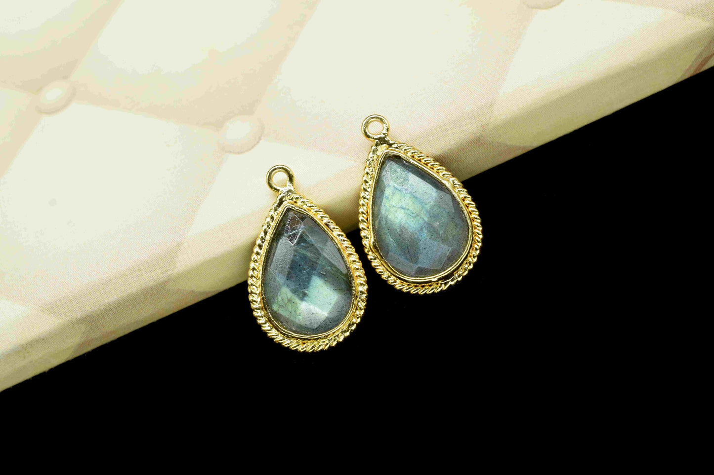 Labradorite Pear Single Bail's Connectors,Labradorite 9x13mm Gold Plated Bezels,Labradorite Gold Pendant Charms,Jewelry Making Charms Crafts