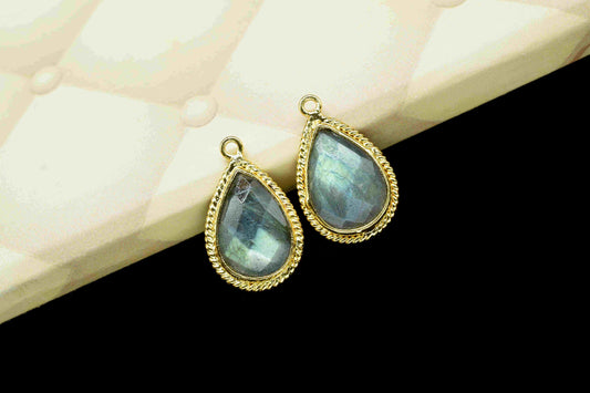 Labradorite Pear Single Bail's Connectors,Labradorite 9x13mm Gold Plated Bezels,Labradorite Gold Pendant Charms,Jewelry Making Charms Crafts