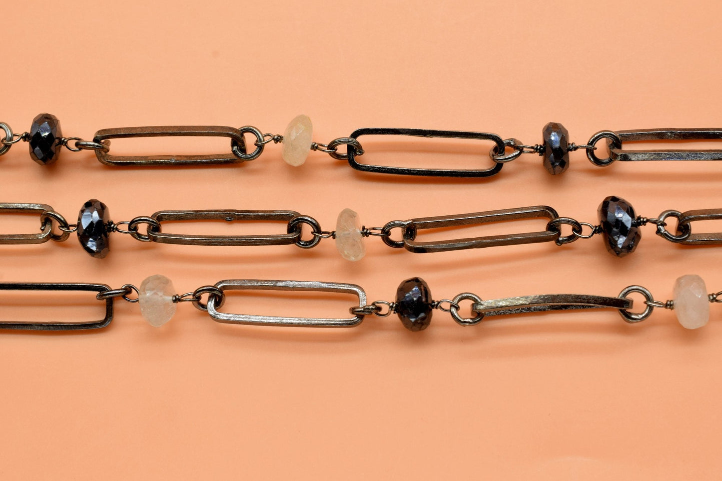 Multi Gemstone Connectors Chain, Findings Connectors Rosary, Open Rectangle Findings 8x16mm Oxidized Rosary Chain, Black Plated Rosary Chain