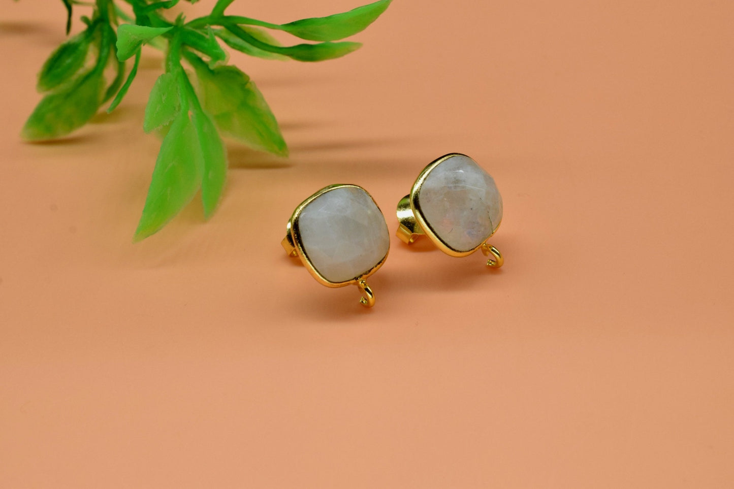 Moonstone 10mm Cushion Earring Connector,Jewelry Making Supplies,Moonstone connectors post stud,DIY Jewelry, Cushion Stud Connector,Finding