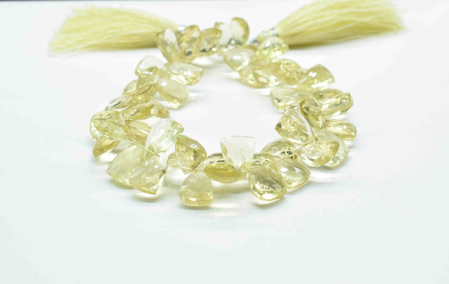 Natural Lemon Quartz Faceted Briolettes,Handmade Station Link,Strand Bead jewelry,Gemstone Triangle Beads Necklace,Lemon Quartz Jewelry Gift
