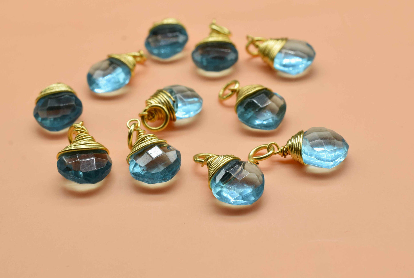 Sky Topaz Wire Wrapped pendant,Sky Topaz jewelry,Sky Topaz Square Faceted Connector,Gemstone Wire Wrapped Pendant,Loop Connector, Jewelry,