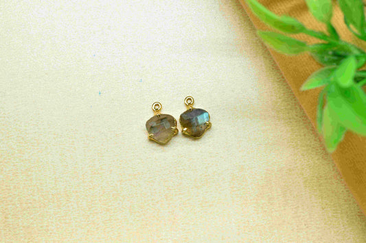 Labradorite Faceted 8mm Triangle Shape Pendant,Gemstone Handmade Bezel Link Connector,Charms For Labradorite Single bail connector Jewelry