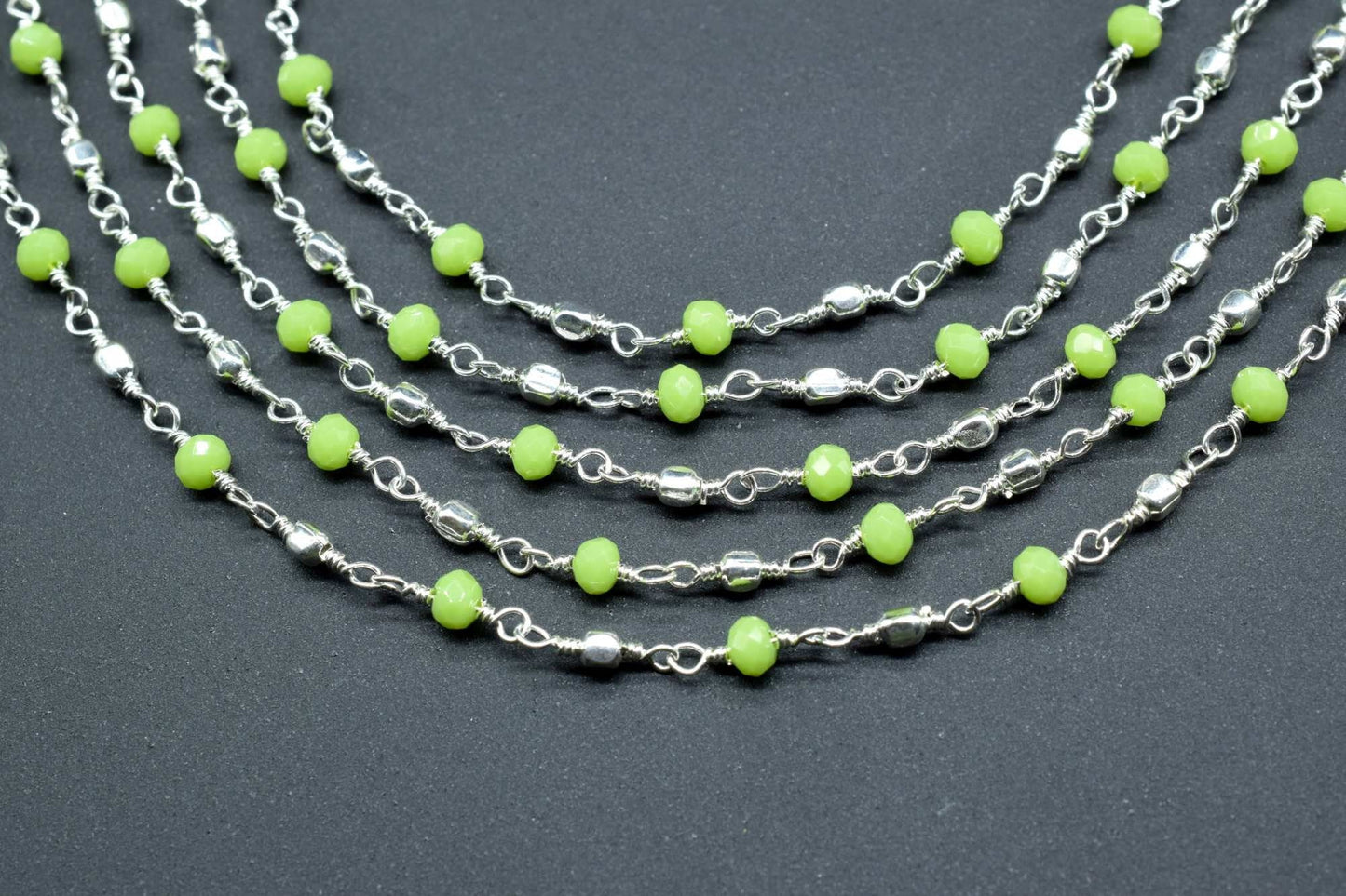 Chrysoprase Wire Wrapped Beaded Chain,Rosary Style Chain,Jewelry Supplies,Bulk Rosary Roll,Green Gemstone Rosary,chrysoprase Rosary Roll,
