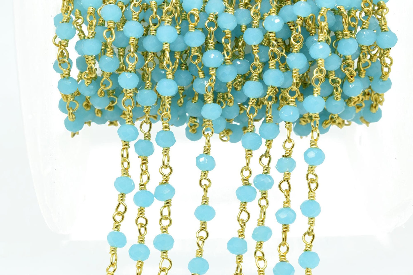 Peru Chalcedony 3mm Beaded Chain,Peru Chalcedony Wire Wrapped Chain,Peru Chalcedony Brass chain,Jewelry Making Chain,Beaded rosary chain,