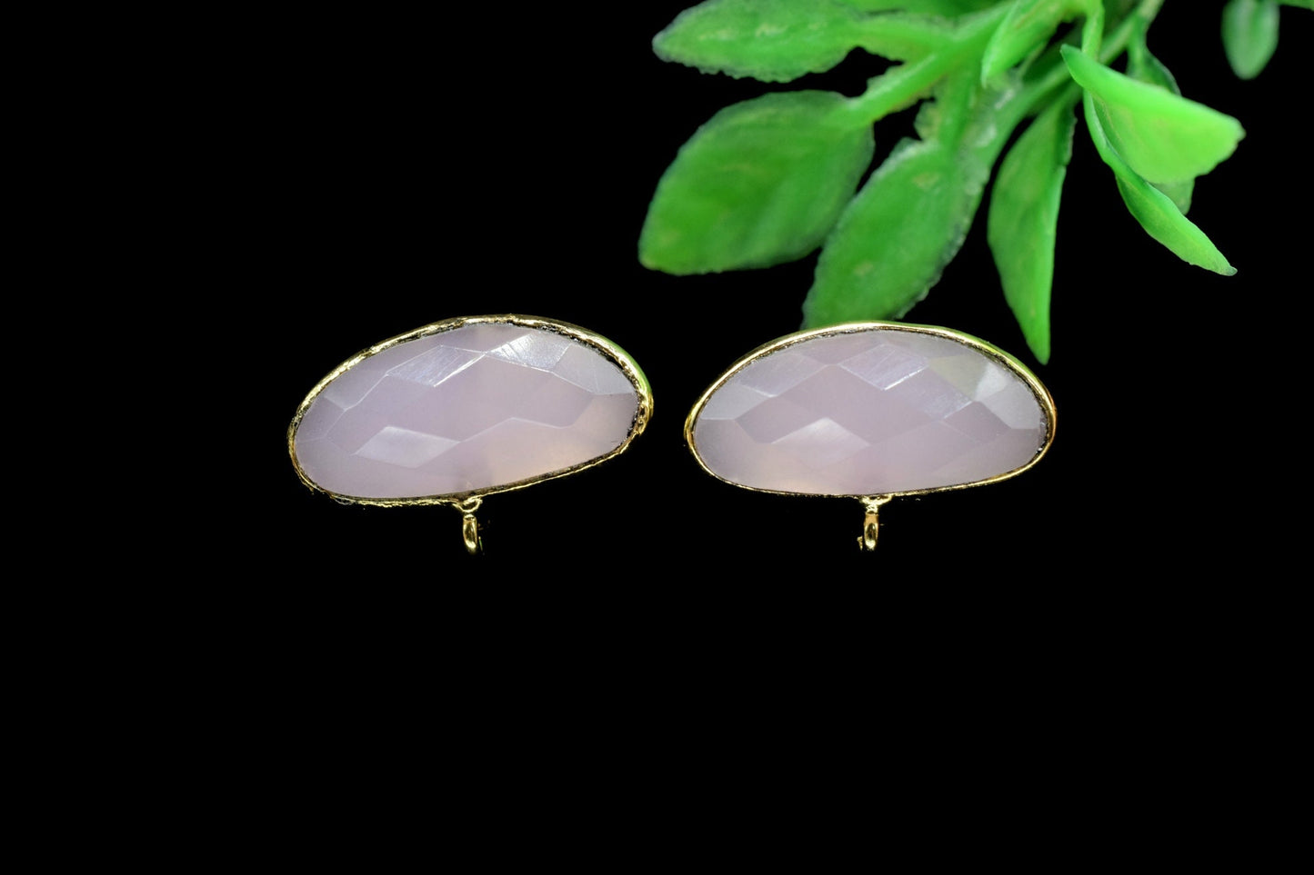 Pink Chalcedony Earring Connector,Pink chalcedony Jewelry Making Supplies,Ear Post Studs Connectors,Rose Quartz Ear Studs,Gemstone Ear Post,