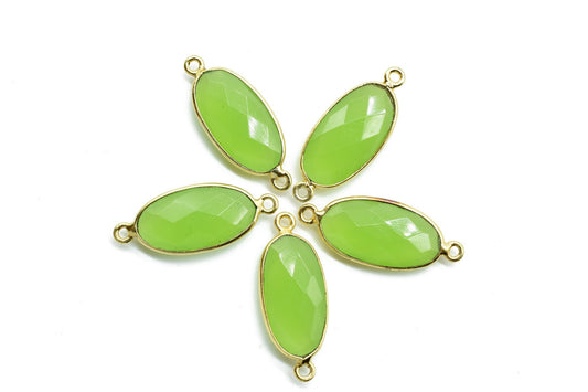 Prehnite 10x20mm oval shape double loop connectors,Gold bezel,Prehnite Connector Bezel Set,Jewelry Making Supplies,Prehnite gold Connectors