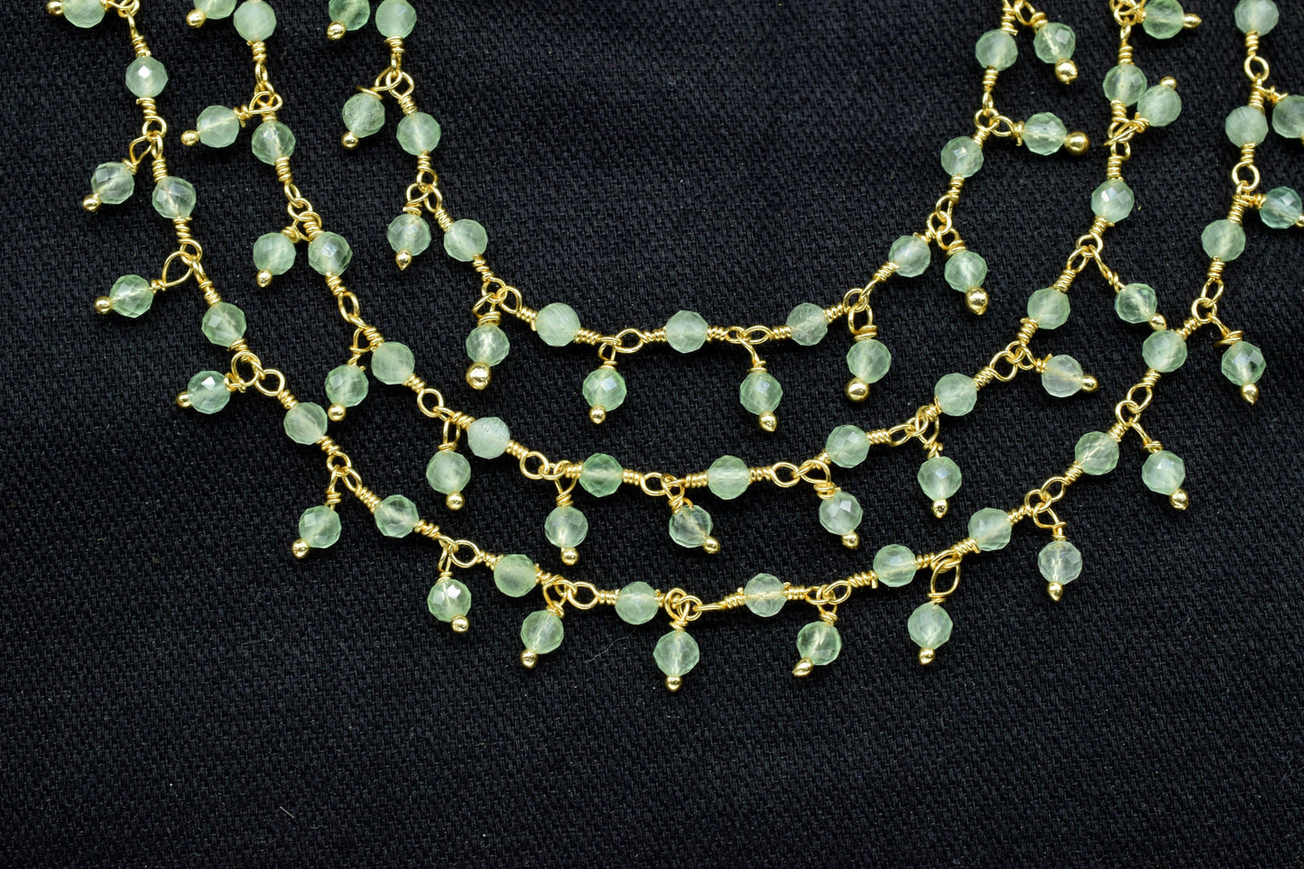 Natural Prehnite Dangling Bead Chain,Gemstone Rosary Chain,Wire Wrapped Necklace Chain,Prehnite Cluster Rosary Chain,Handmade beaded Jewelry