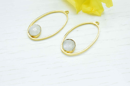Moonstone Oval Shape Component,Gemstone Connectors Pendant,Moonstone Oval Pendant,Finding Gold Plated Jewelry,Moonstone Pendant,Gift For Her