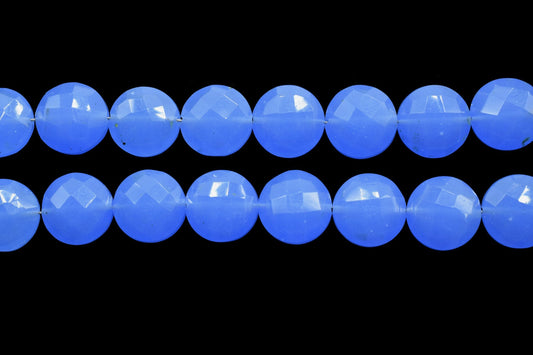 BLUE chalcedony 10mm Faceted Round (COIN ) briolette gemstone,Faceted Coin Briolette Loose Fancy Beads,Natural Chalcedony Semi Precious Bead