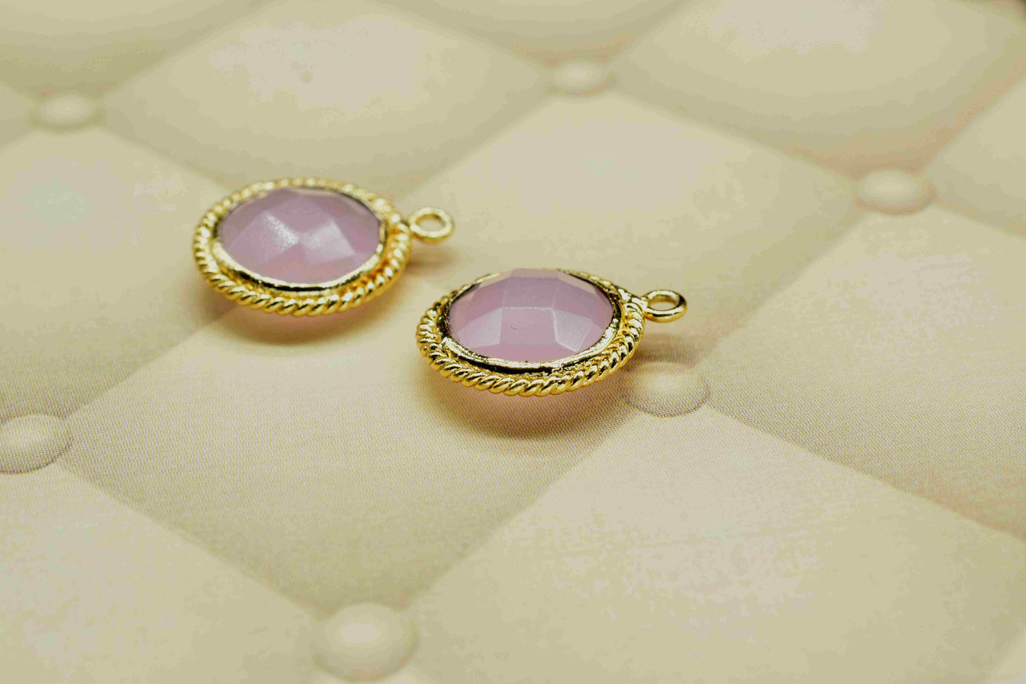 Rose Quartz 10mm Round Shape Single Bail Bezels Charms,Gemstone Bezels Connectors,Rose Quartz Charms Jewelry,Checker Cut Rose Quartz Pendant