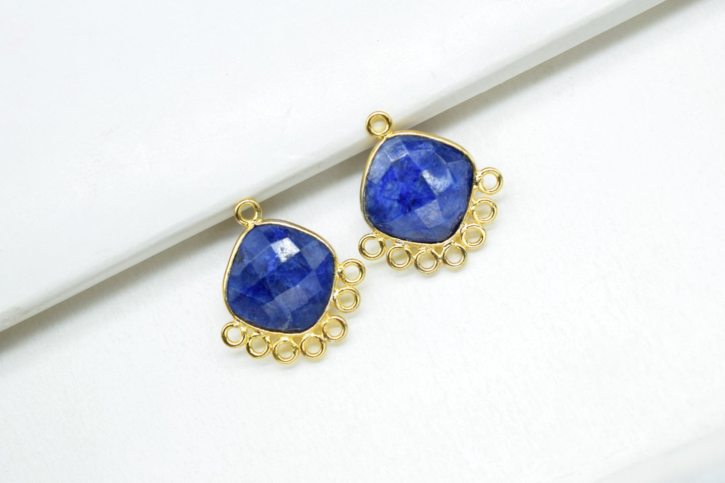Blue Sapphire 14mm Cushion Bezel Charms/Gemstone Single Bail/Component charm/Handmade Jewellery Connectors/Women Jewelry/Handmade Connector