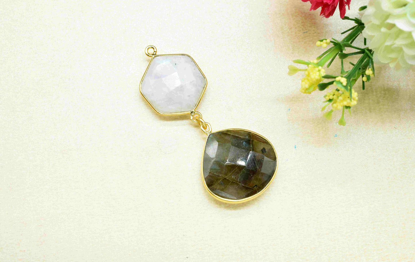 Moonstone  Pendant Charms , Labradorite Earring Component , Multi Gemstone Dangle Earring , Component Jewelry , B'day Gift