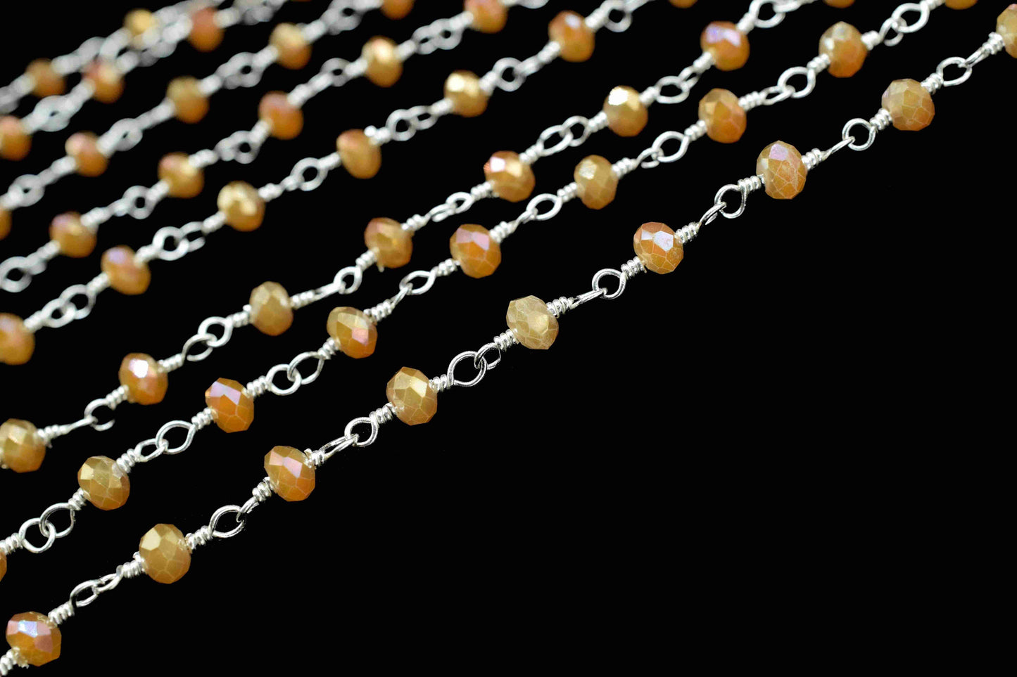 Peach Moonstone Quartz Beads Chain,Wire Wrapped Rosary Chain,Moonstone Coated Bead chain,Handmade Rosary Jewelry Making,Beaded Rosary Chain