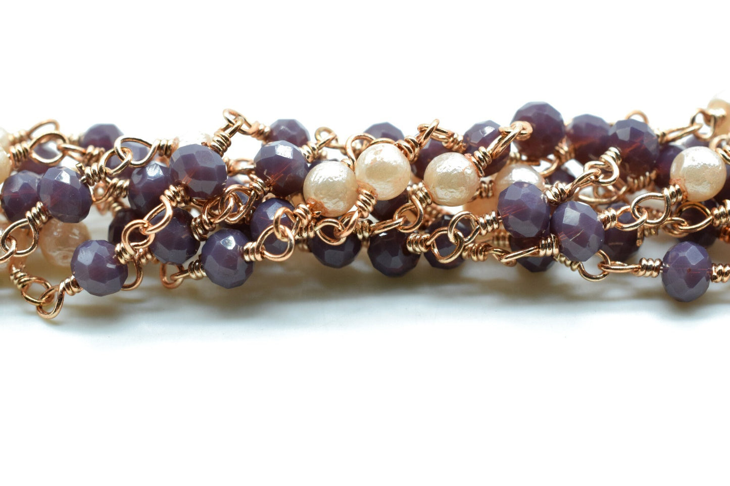 Lavender chalcedony Beaded Chain,pearl Rosary Chains,beaded Wire Wrap Chain,Lavender Brass chain,Jewelry Making ChainBlack chain,brass jewel