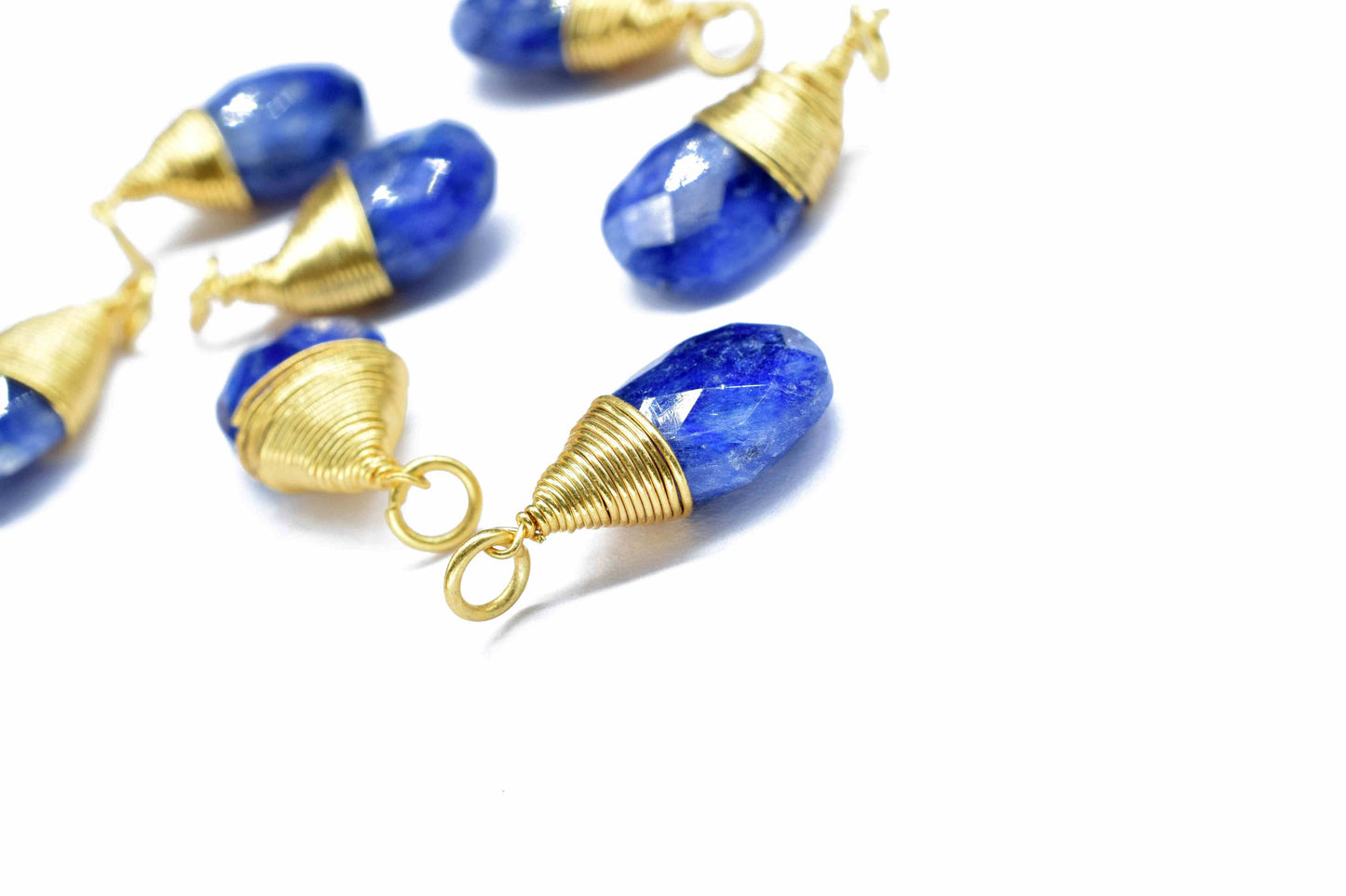 Blue Sapphire Teardrop Faceted Connector,Gemstone Wire Wrapped Pendant,Loop Connector,Pendant Jewelry,Wire Wrapped Necklace,Sapphire Jewelry
