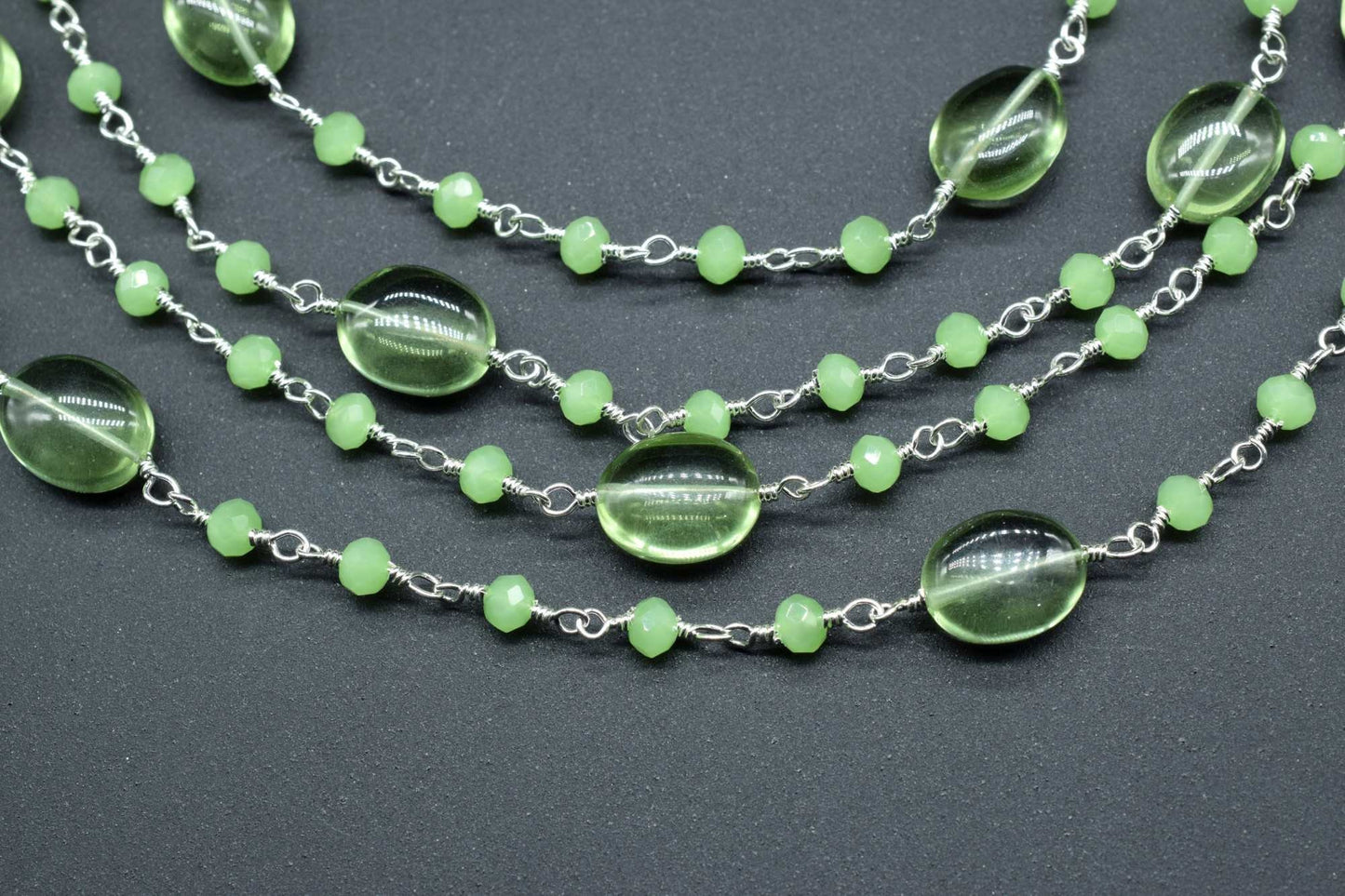 Natural Prehinte Smooth Oval Rosary Style Beaded Chain,Gold Plated Wire Wrapped Chain,Gemstone Linked Handmade Chain,Jewelry Making,Per Foot