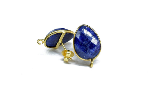 Blue Sapphire 12x16mm Teardrop Earring Connector,Jewelry Making,Sapphire Connector post stud,Gold Plated Earring Connector,Teardrop Studs